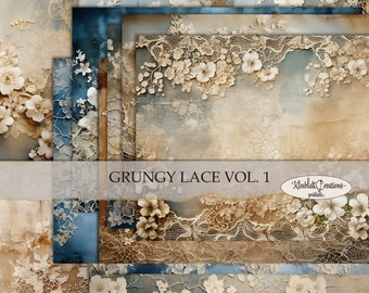 GRUNGY LACE VOL. 1 Junk Journal Seiten, druckbare Collage, Digitales Papier, Scrapbook Buch Hintergrund Karten Digital Download