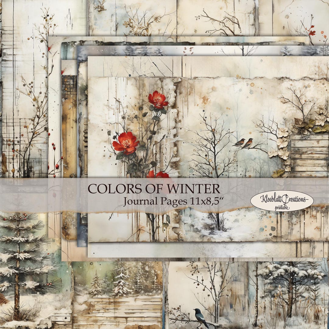Color Background Journal COLORS of WINTER Journal Pages 8.5x11, Junk Journal Digital Paper ...