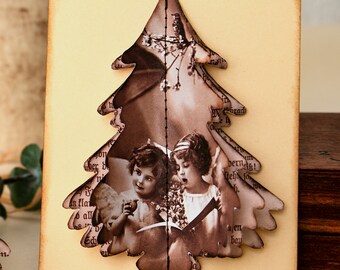 DOWNLOAD DIGITAL, árvore de Natal 3D Nostalgia, cartão de Natal, impressão pop-up, etiqueta para presente, inserção de diário indesejado