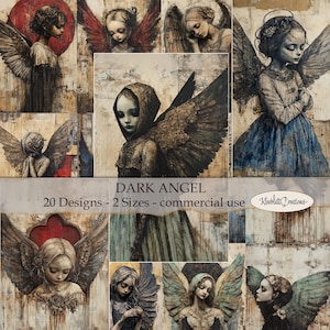 DARK ANGEL, 2 tailles, CU, Téléchargement numérique, Junk Journal, Cartes de journalisation, Paper Craft, Scrapbook, Collage Elements
