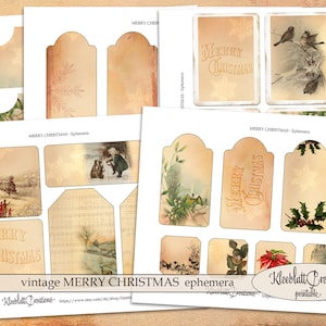 Coisas efêmeras vintage de FELIZ NATAL, enfeites de diário indesejado, adesivos digitais, elementos imprimíveis, corte complicado, folha de colagem