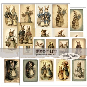 BUNNY LIFE, Cartes de journalisation, 21x29.7 Journal imprimable Éphémères, Embellissements de Pâques, Éléments de collage, Artisanat en papier, BRICOLAGE
