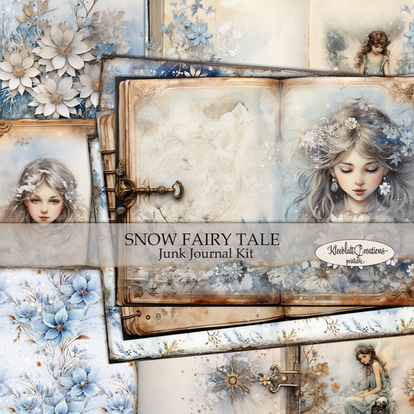SNOW Fairy TALE,  Junk Journal Kit, Winter Tale Paper, Printable Collage Page, Scrapbook, Digital Download