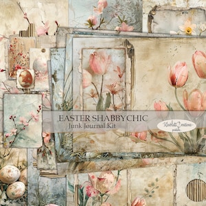 PASEN SHABBY Chic Junk Journal Kit, Paaspapier, Collagepagina's voor afdrukken, Scrapbook, Digitale download, A4