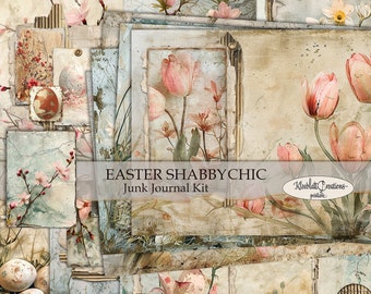 EASTER SHABBY Chic Junk Journal Kit, Ostern Papier, Collage Seiten zum Ausdrucken, Scrapbook, Digital Download, A4