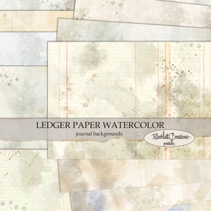 LEDGER PAPER Acquerello, pagine di diario, carte collage, pagine di sfondo, album di ritagli, download digitale A4