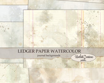 LEDGER PAPER Watercolor, Journal Seiten, Collage Papiere, Hintergrundseiten, Scrapbook, digitaler Download A4