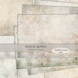WHITE ROSES Background Pages Basic, Junk Journal Printables, Digital Sheets, Scrapbook Paper, Vintage Journaling Pages, Schabby Schick