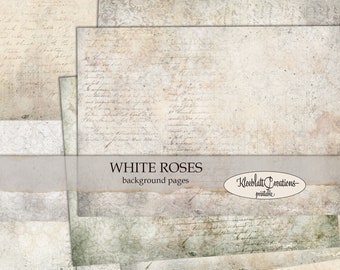 WHITE ROSES Background Pages Basic, Junk Journal Printables, Digital Sheets, Scrapbook Paper, Vintage Journaling Pages, Schabby Schick