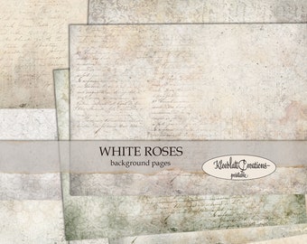 WHITE ROSES Background Pages Basic, Junk Journal Printables, Digital Sheets, Scrapbook Paper, Vintage Journaling Pages, Schabby Chic
