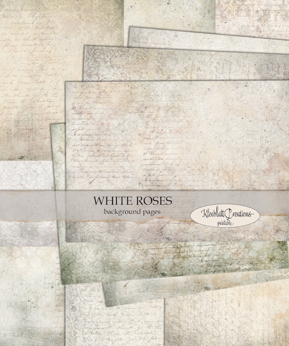 WHITE ROSES Background Pages Basic, Junk Journal Printables, Digital Sheets, Scrapbook Paper, Vintage Journaling Pages, Schabby Schick