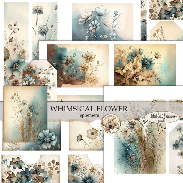 WHIMSICAL FLOWER Ephemera, Junk Journal Ephemera, Embellishments, Flower Printable Journal Elements, Fussy Cut, Collage Sheet