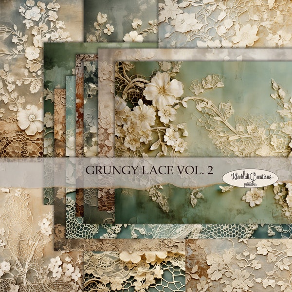GRUNGY LACE VOL. 2 Junk Journal Pages, Printable Collage, Digital Paper, Scrapbook Book Background Cards Digital Download