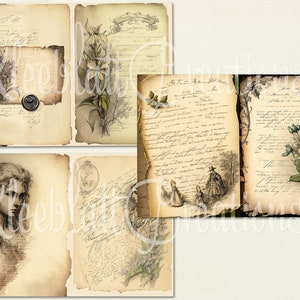 Puede incluir: Seis p&aacute;ginas de estilo vintage con texto escrito a mano e ilustraciones florales. Las p&aacute;ginas est&aacute;n envejecidas y tienen un aspecto desgastado. El texto est&aacute; en franc&eacute;s.