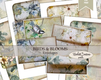 BIRDS & BLOOMS Umschläge, Junk Journal, Briefumschlag, Scrapbook, digitaler Download