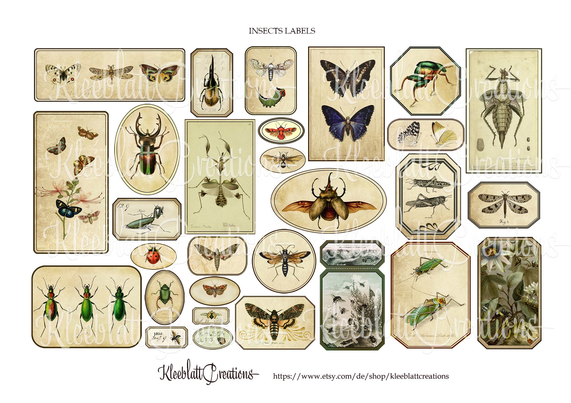 Journal Insect Stickers INSECTS LABELS, Ephemera, Embellishments, Junk Journal, Digital ...