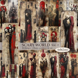 SCARY WORLD Vol:2 24 surreale Designs, 2 Größen, CU, Digitaler Download, Junk Journal, Journaling Cards, Papierhandwerk, Digitale Kunst