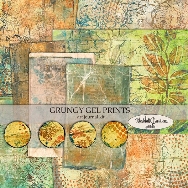 GRUNGY GEL PRINTS Journal Kit, Collage Papiere, Scrapbook, digitaler Download A4
