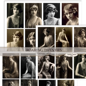 ROARING TWENTIES Cartes de journalisation imprimables Glamour Ladys, Junk Journal Ephemera, Collage Elements, Scrapbook Paper, Digital Download A4