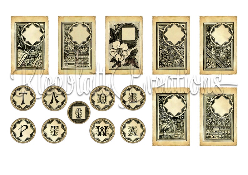 May include: A set of printable vintage style labels with ornate frames and floral designs. The labels are blank and can be used for a variety of purposes. The set also includes a set of circular labels with letters of the alphabet.