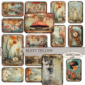 RUSTY TIN Lids, Aufkleber Bilder für Metall Dosen / Altoid Dosen / Ephemera