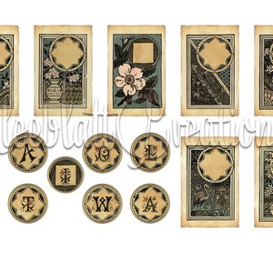May include: Set of ten vintage printable labels with ornate frames and floral designs. The labels are blank and can be used for a variety of purposes, such as labeling jars, bottles, or gifts. The labels are in a vintage style and feature a variety of floral designs, including roses, lilies, and daisies.