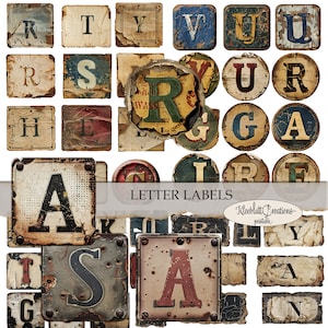 LETTER LABELS rótulos vintage sujos, letras efêmeras, elementos de colagem, álbum de recortes de cartas, páginas para impressão, download digital