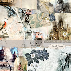 Kit de diario basura de VIAJES, Páginas imprimibles, Hojas digitales, Papel de álbum de recortes, Efemérides, Descarga digital A4