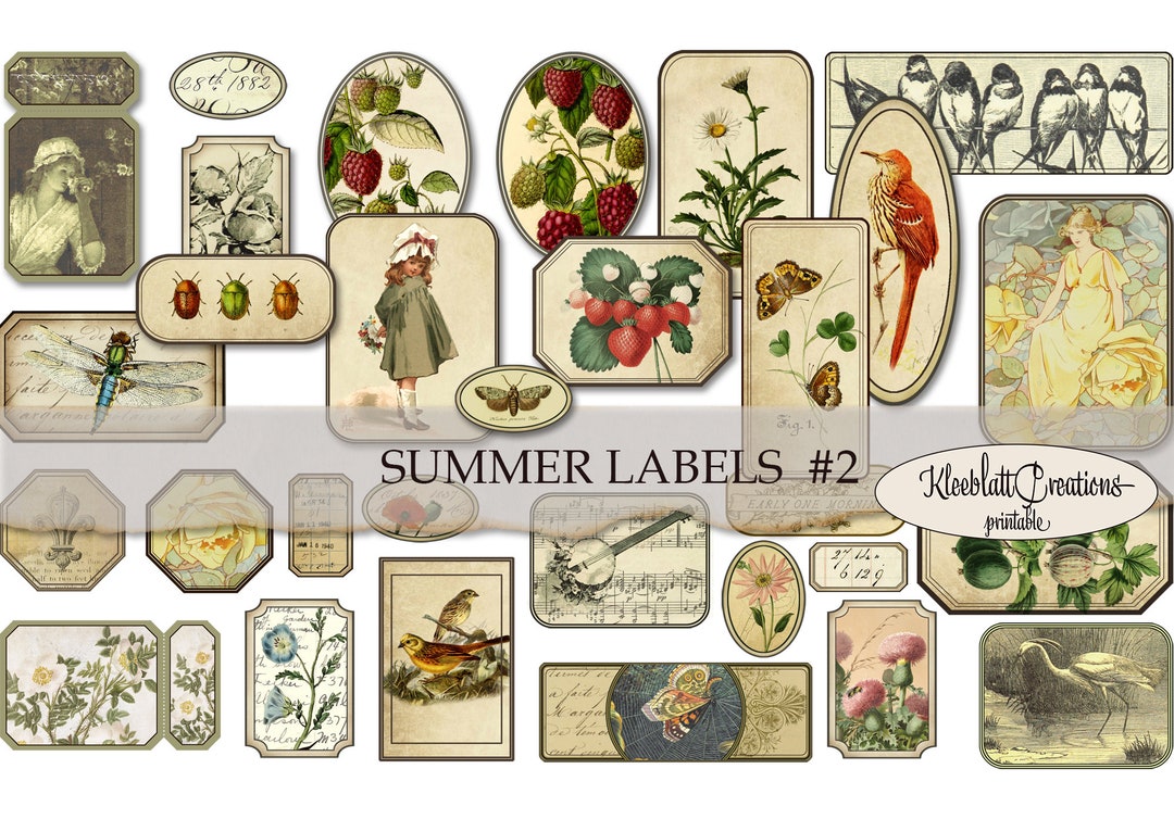 SUMMER LABELS #2, Ephemera, Embellishments, Junk Journal, Digital ...