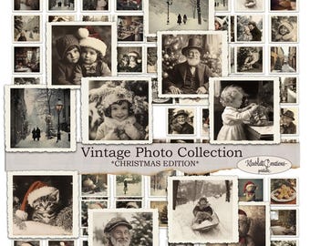 Coleção de fotos vintage - edição de Natal, coisas efêmeras para impressão, enfeites, cartões de registro no diário, diário indesejado, papel digital, artesanato em papel