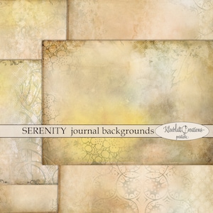 Könnte beinhalten: Vier digitale Papierhintergründe in einem hellen Beige mit einem dezenten Muster. Der Text "SERENITY journal backgrounds" und "Kleeblatt Creations - printable" befindet sich am unteren Rand des Bildes.