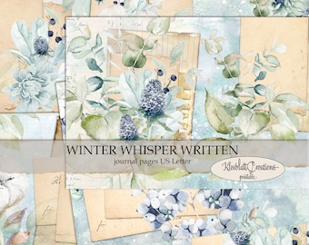 WINTER WHISPER Written, Junk Journal Seiten zum herunterladen, Designer Papier, Scrapbook Papier, Digital Download, US Letter