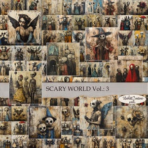 SCARY WORLD Vol.: 3 Halloween / Gothic Designs, Téléchargement numérique, Junk Journal, Cartes de journalisation, Artisanat en papier, Art numérique