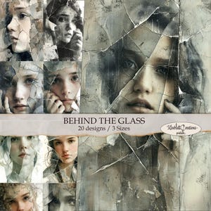 Papel de design digital BEHIND THE GLASS | Páginas de arte para impressão | Objetos efémeros | Cartões de diário | Arte de diário de sucata | Imagens para scrapbooking | 3 tamanhos