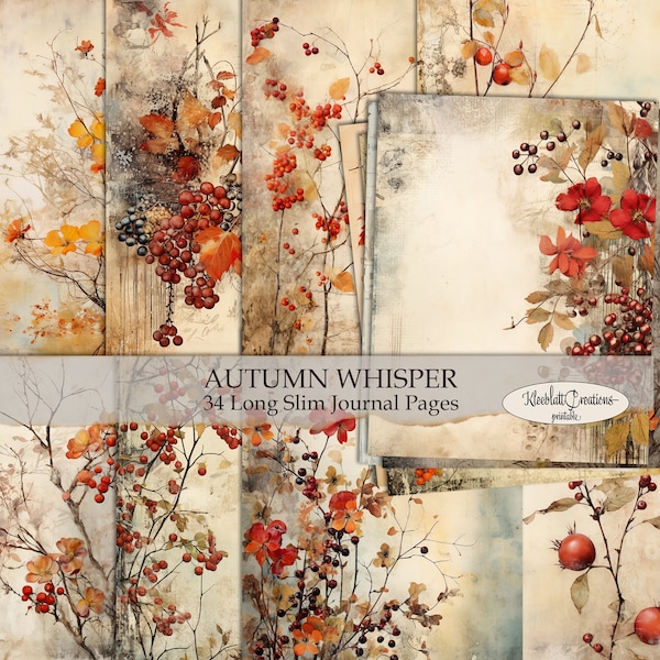 AUTUMN WHISPER Junk Journal Seiten zum herunterladen, Herbst Hintergrund Papiere, Digitales Papier, Scrapbook Papier, Digital Download