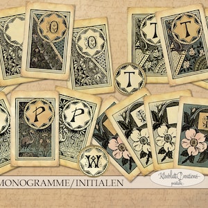 MONOGRAM/INITIALEN, journalingkaarten, vintage ephemera kit voor junk journal, notebook & plakboek, decoratieve brieven, digitale download