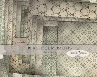 Junk Journal Basis Seiten BEAUTIFUL MOMENTS, Collage Papiere, Hintergrundseiten, Scrapbook, Pattern Blätter, digitaler Download DIN A4