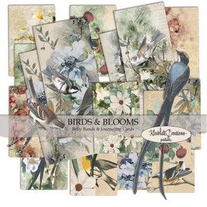 BIRDS & BLOOMS Belly Bands et cartes de journalisation, Éphémères, Scrapbook, Carnets, Fussy Cut, Téléchargement numérique