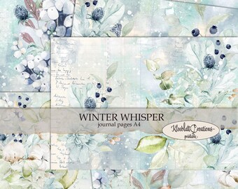 WINTER WHISPER Junk Journal Pages to Download, Designer Paper, Scrapbook Paper, Digital Download, A4
