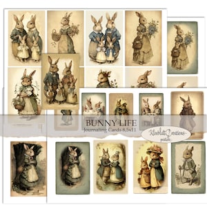 BUNNY LIFE, Cartes de journalisation, 8.5x11 Journal imprimable Éphémères, Embellissements de Pâques, Éléments de collage, Artisanat en papier, BRICOLAGE