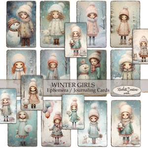 vintage WINTER GIRLS, Éphémères imprimables, Embellissements, Cartes de journalisation, Junk Journal, Papier numérique, Paper Craft