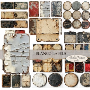BLANCO LABELS rótulos vintage sujos, rótulos em branco, coisas efêmeras, elementos de colagem, álbum de recortes, páginas para impressão, download digital