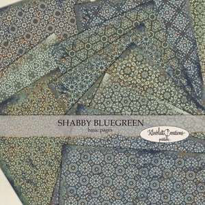 SHABBY BLAUWGROEN Junk Journal Pagina's, Shabby Basispagina's, Collage Papers, Achtergrondpagina's, Scrapbook, Digitale Download A4