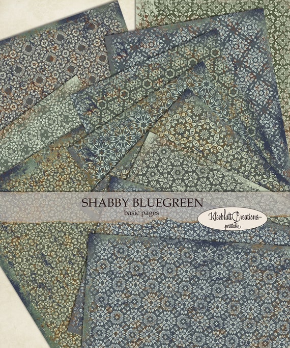 SHABBY BLUEGREEN Junk Journal Seiten, Shabby Basis Seiten, Collage Papiere, Hintergrundseiten, Scrapbook, digitaler Download A4