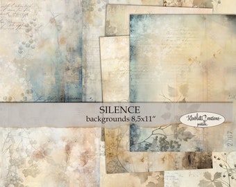 SILENCE Background, Pages to Download, Digital Paper, Junk Journal, Scrapbook Paper, Mixed Media, Digital Download, 8.5x11&quot;