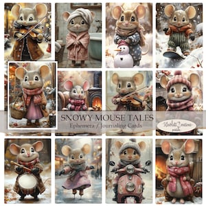SNOWY MOUSE TALES, Éphémères imprimables, Embellissements, Cartes de journalisation, Junk Journal, Papier numérique, Paper Craft