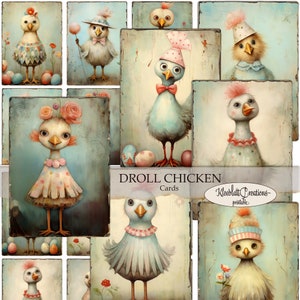 Tarjetas DROLL CHICKEN, Efímera de diario imprimible, Adornos de Pascua de primavera, Elementos de collage, Artesanía de papel, Álbum de recortes, Amor, BRICOLAJE