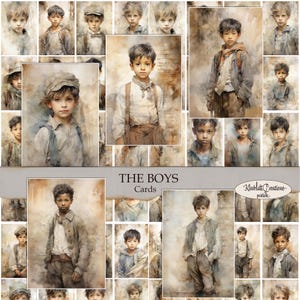 Retratos de THE BOYS, fotos de meninos em aquarela, coisas efêmeras, enfeites, cartões de registro no diário, diário de lixo, papel digital, álbum de recortes