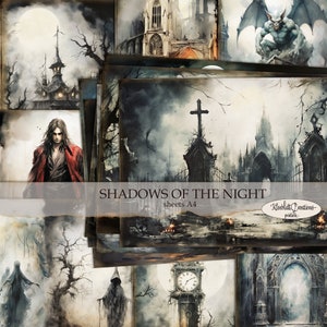 SHADOWS OF the NIGHT Printable Junk Journal Pages and Ephemera, Halloween, Spooky, Embellishments, Scrapbook Paper Craft, Digital Download