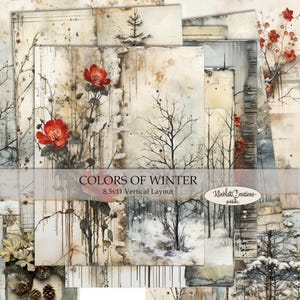 KLEUREN van WINTER verticaal, Long Junk Journal digitaal papier, afdrukbare collagepagina, plakboek, digitale download